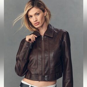 Anthropologie Pilcro Chocolate Brown Faux Leather Moto Jacket Size Small
